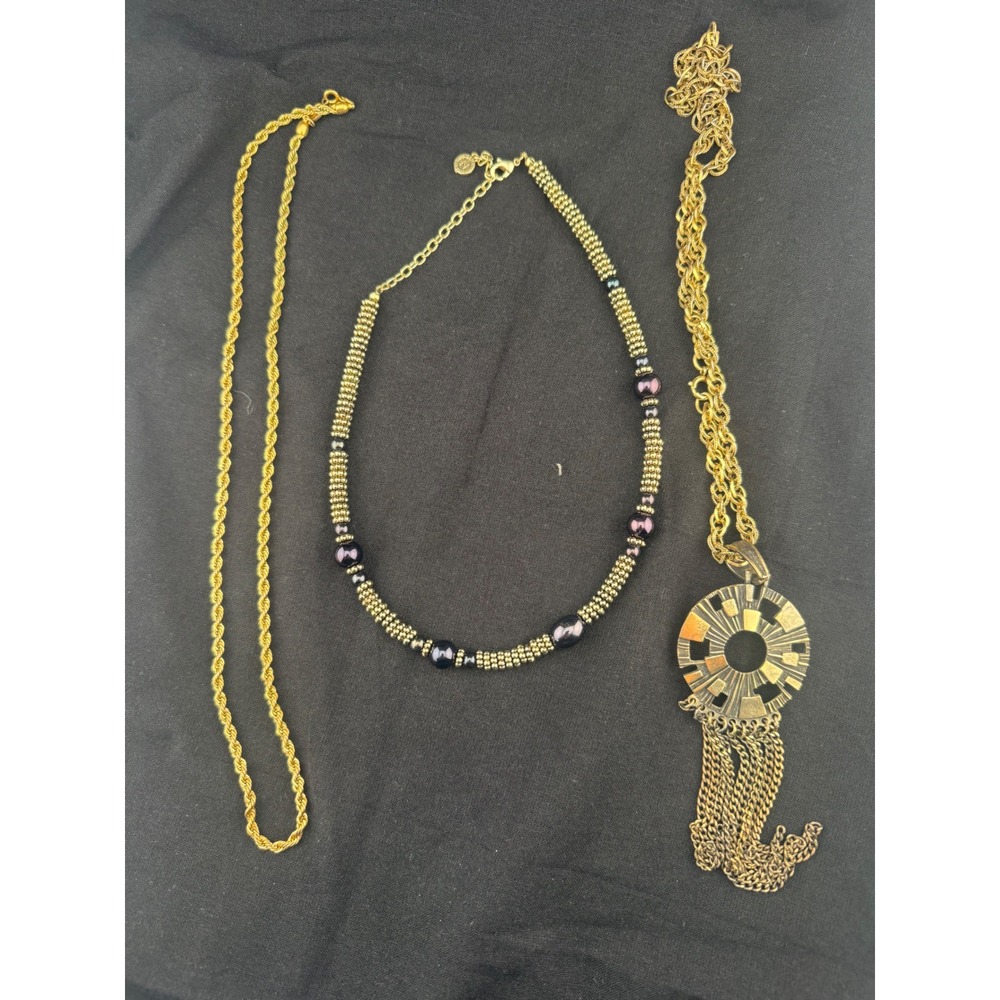 3 Piece Vintage Necklace Lot Napier Sarah Coventry Gold Tone Rope Beaded